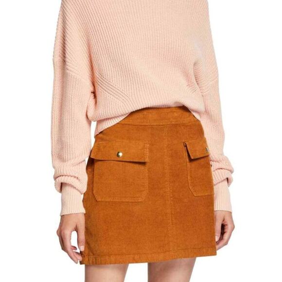 FRAME Le Cord Bailey Flap-Pocket Mini Skirt in Tobacco - Picture 1 of 9